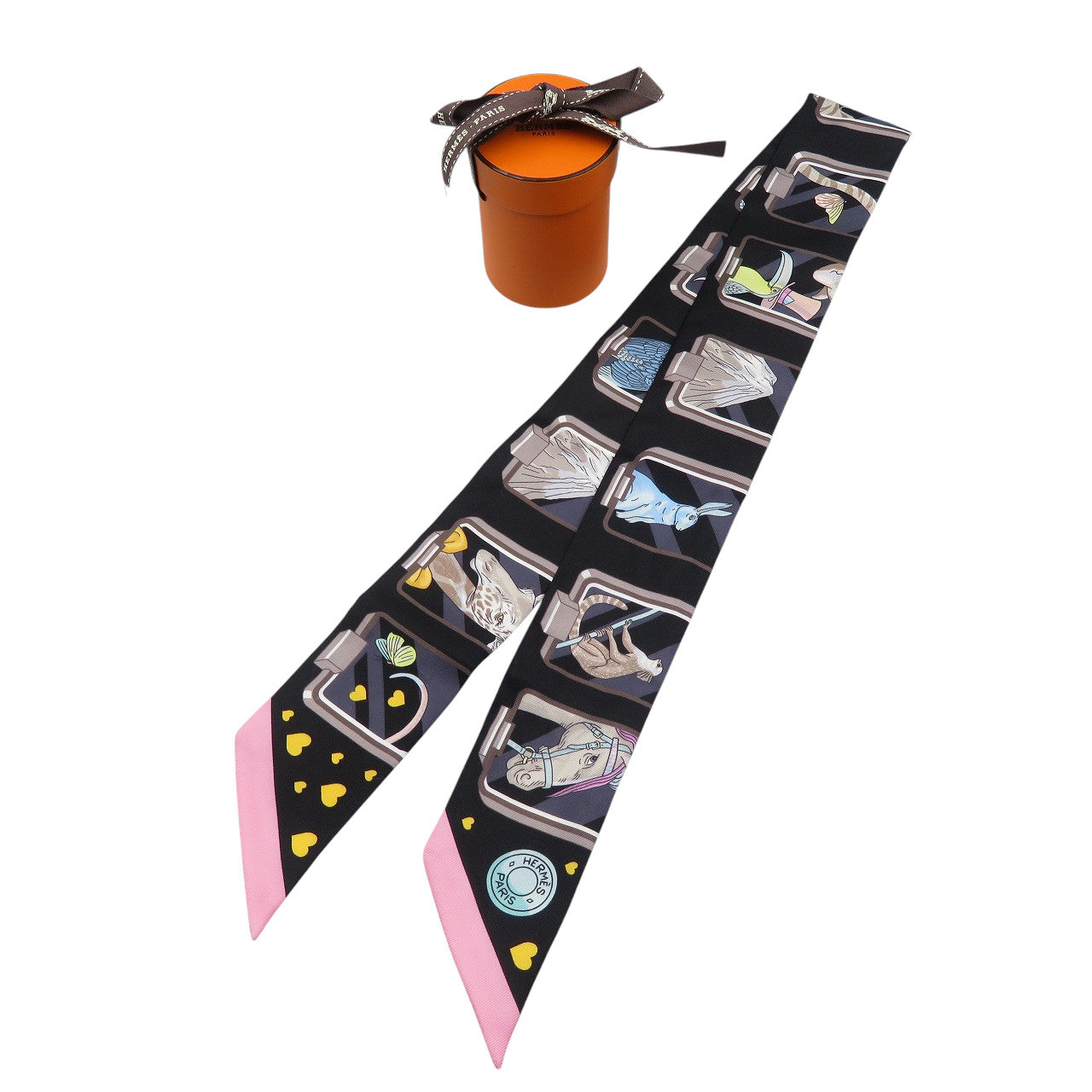 新品同様 エルメス ツイリー HERMES STORY シルク ブラック スカーフ 0541-2【中古】HERMES