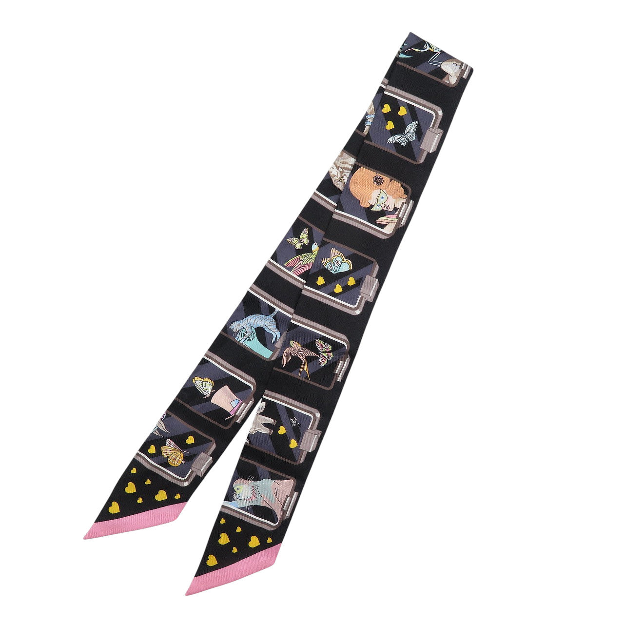 新品同様 エルメス ツイリー HERMES STORY シルク ブラック スカーフ 0541-2【中古】HERMES