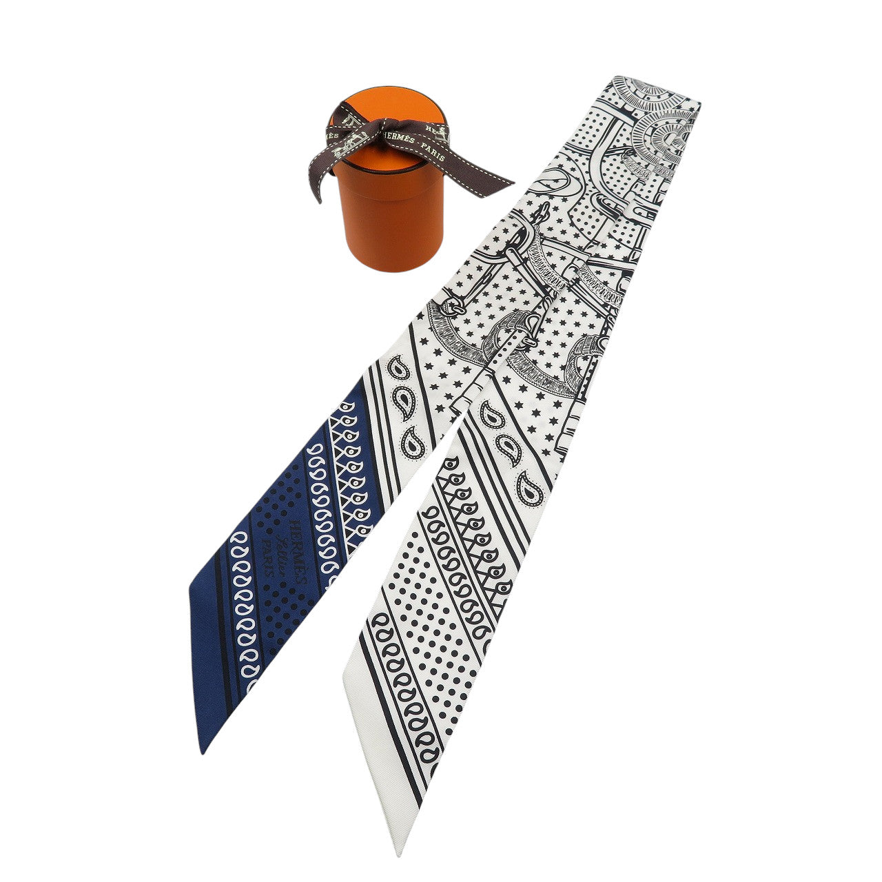 新品同様 エルメス ツイリー ツイリー EPERON d'Or シルク ブラン マリン ノワール スカーフ 1134【中古】HERMES