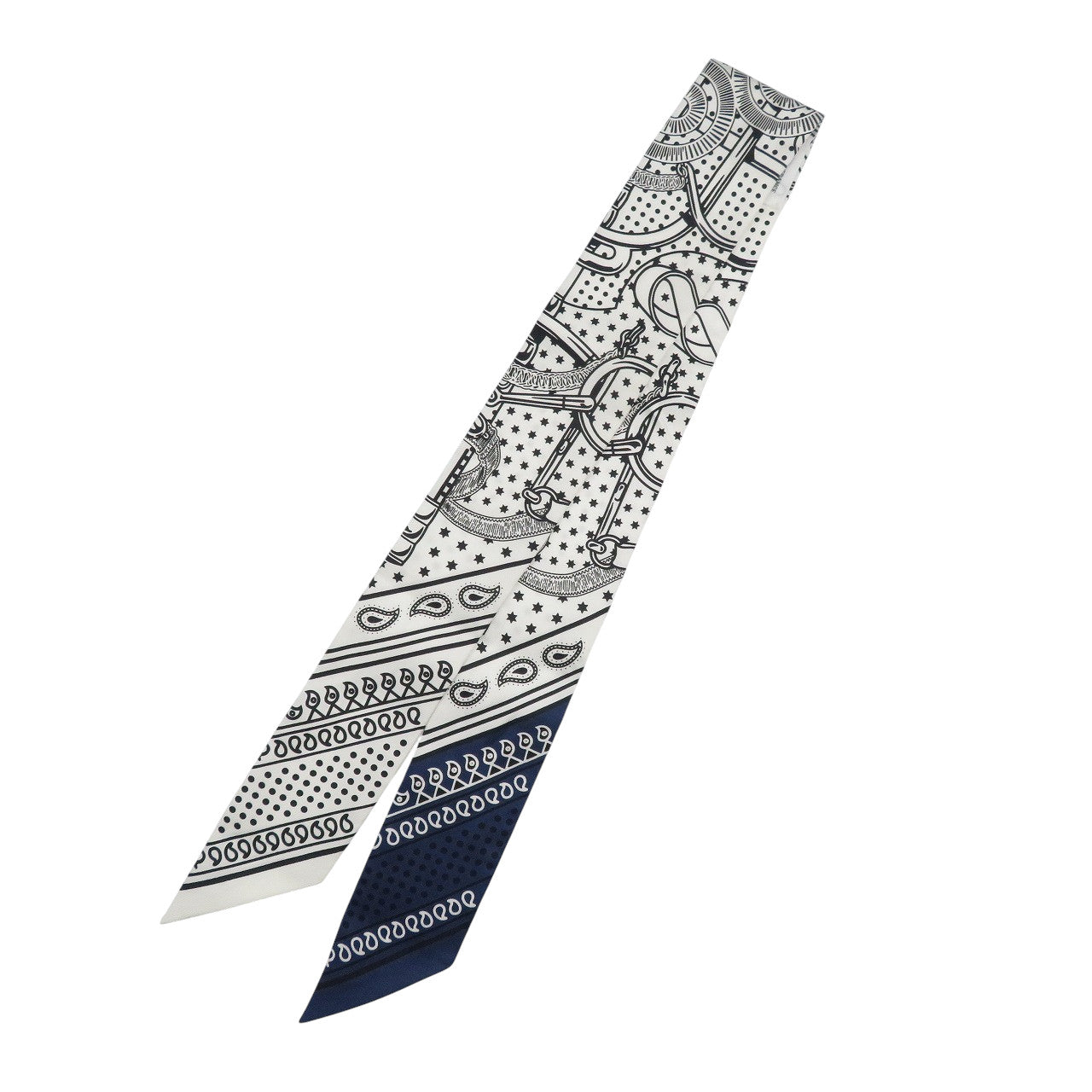 新品同様 エルメス ツイリー ツイリー EPERON d'Or シルク ブラン マリン ノワール スカーフ 1134【中古】HERMES