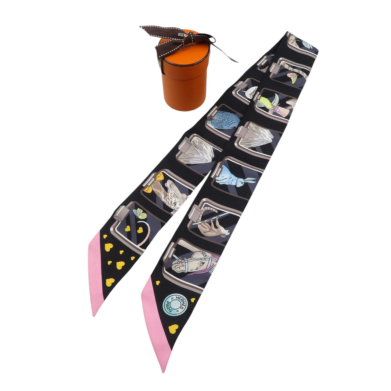 新品同様 エルメス ツイリー HERMES STORY シルク ブラック スカーフ 0542【中古】HERMES