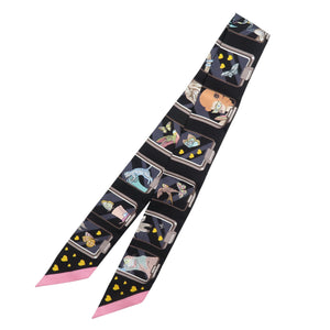 新品同様 エルメス ツイリー HERMES STORY シルク ブラック スカーフ 0542【中古】HERMES