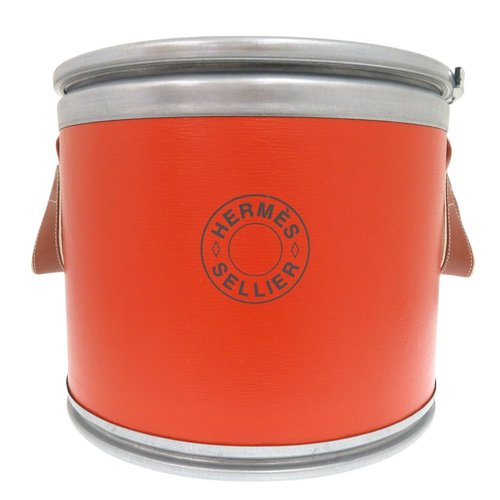 美品 エルメス サドルボックス 馬具入れ 缶 ステンレススチール/レザー/ペーパー オレンジ ハンドバッグ 0543【中古】HERMES