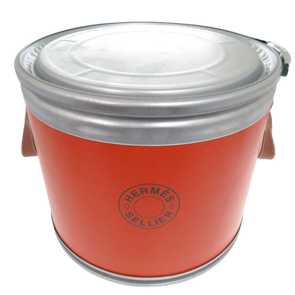 美品 エルメス サドルボックス 馬具入れ 缶 ステンレススチール/レザー/ペーパー オレンジ ハンドバッグ 0543【中古】HERMES