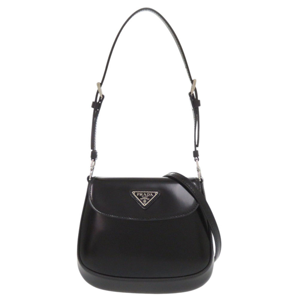 未使用 プラダ SPAZZOLATO 1BH188 トライアングルロゴ レザー ブラック 2way ショルダーバッグ 黒 0709【中古】PRADA