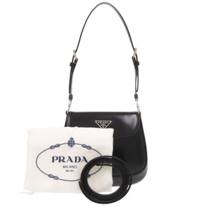 未使用 プラダ SPAZZOLATO 1BH188 トライアングルロゴ レザー ブラック 2way ショルダーバッグ 黒 0709【中古】PRADA