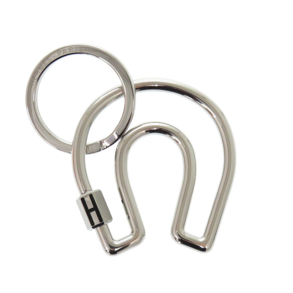 新品同様 エルメス フェール ア シュヴァル H077329FJ03 ステンレススチール キーホルダー シルバー ノワール 0723【中古】HERMES