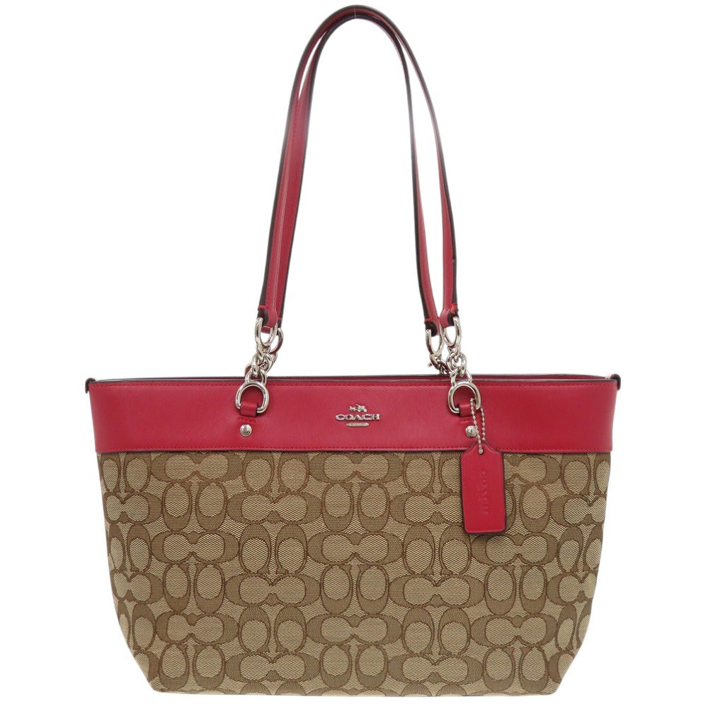 美品 コーチ シグネチャー 37118 キャンバス/レザー ベージュ トートバッグ 0772【中古】COACH