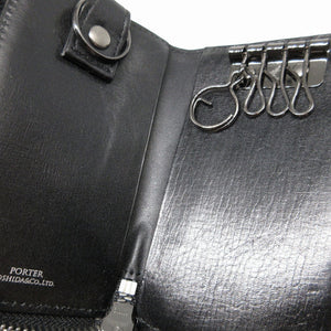 美品 ポーター プリュム L字ファスナー レザー ブラック 黒 4連 キーケース 0793【中古】PORTER