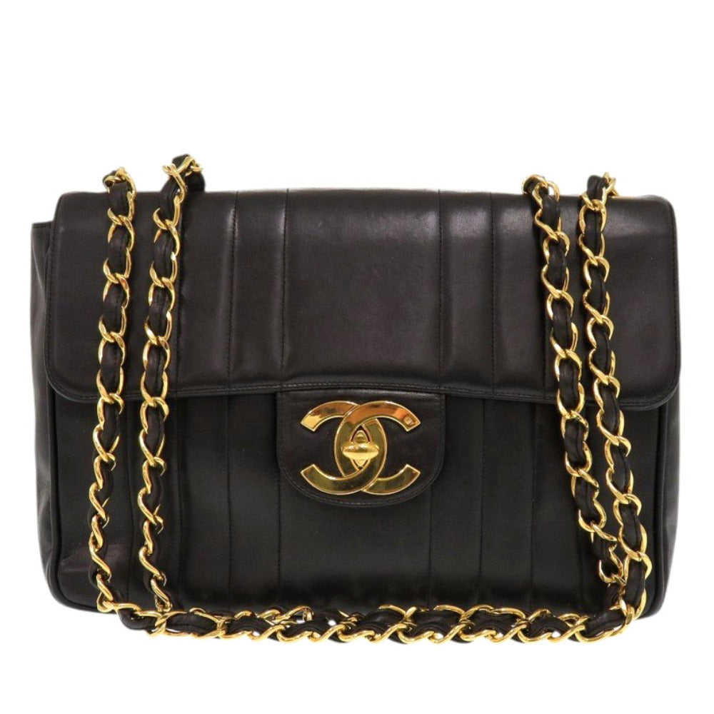 シャネル マドモアゼル デカマトラッセ ココマーク ラムスキン ブラック ショルダーバッグ 黒 0876【中古】CHANEL