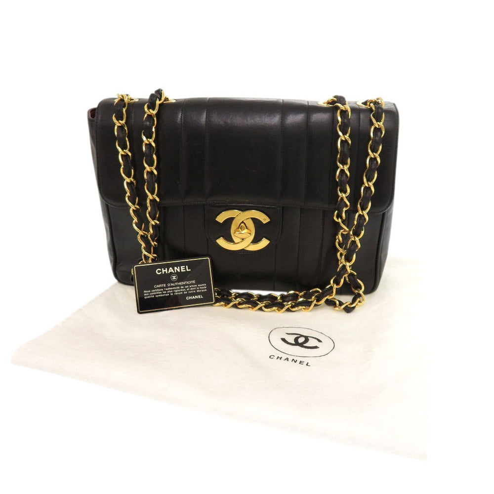 シャネル マドモアゼル デカマトラッセ ココマーク ラムスキン ブラック ショルダーバッグ 黒 0876【中古】CHANEL