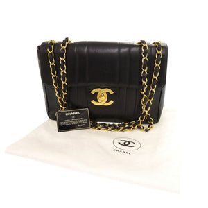 シャネル マドモアゼル デカマトラッセ ココマーク ラムスキン ブラック ショルダーバッグ 黒 0876【中古】CHANEL