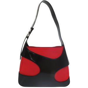 美品 サルヴァトーレフェラガモ カットアウト ショルダーバッグ カーフ ブラック レッド 0924【中古】Salvatore Ferragamo