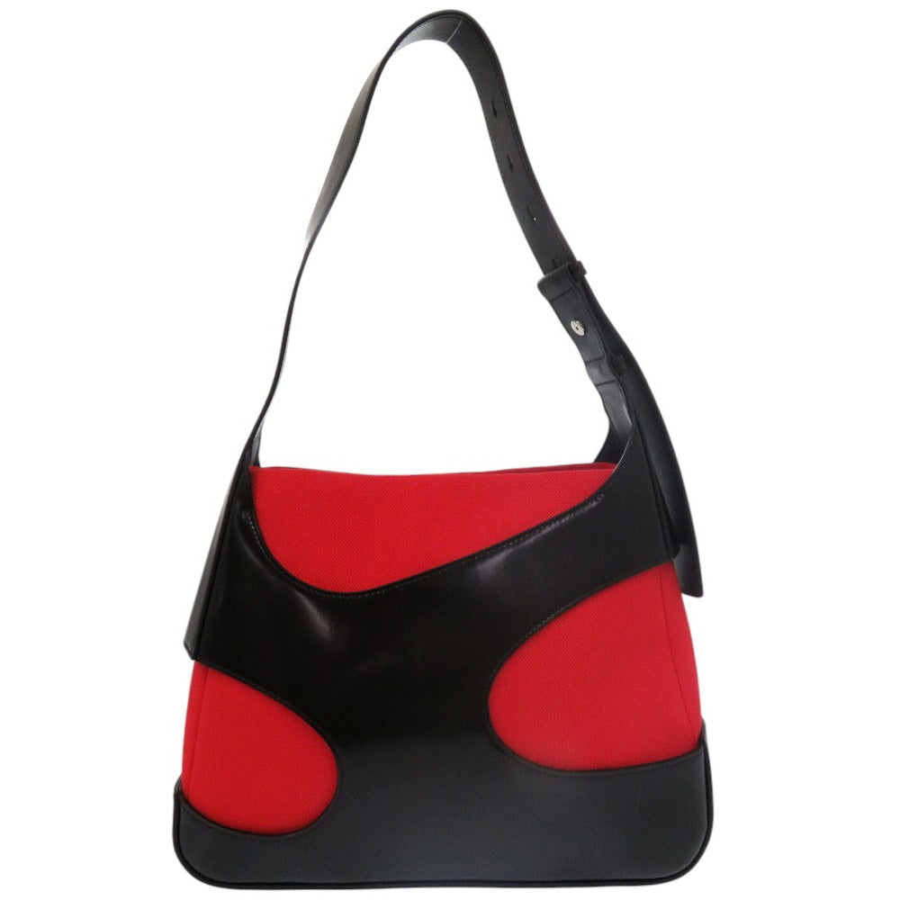美品 サルヴァトーレフェラガモ カットアウト ショルダーバッグ カーフ ブラック レッド 0924【中古】Salvatore Ferragamo