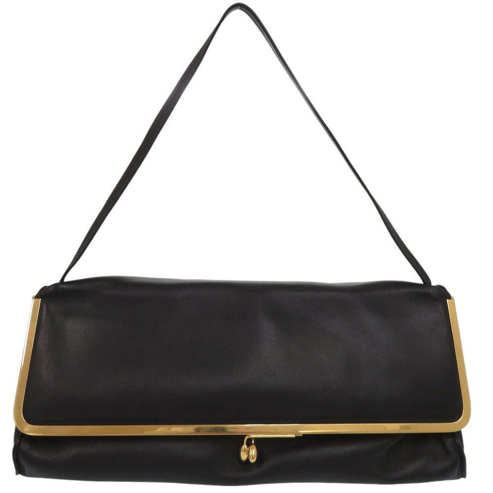 美品 ジルサンダー Goji ゴジー レザーショルダーバッグ がま口 レザー ブラック 黒 0927【中古】JIL SANDER