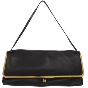 美品 ジルサンダー Goji ゴジー レザーショルダーバッグ がま口 レザー ブラック 黒 0927【中古】JIL SANDER