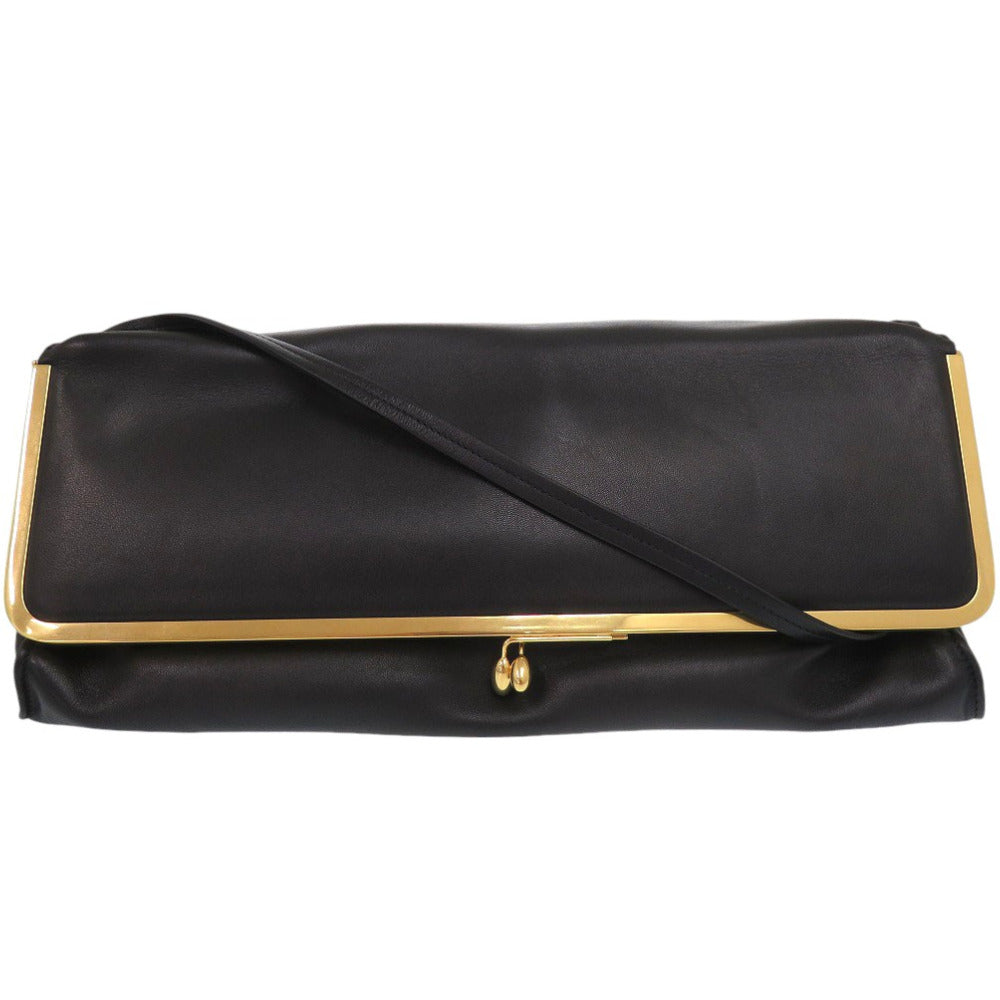 美品 ジルサンダー Goji ゴジー レザーショルダーバッグ がま口 レザー ブラック 黒 0927【中古】JIL SANDER