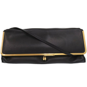 美品 ジルサンダー Goji ゴジー レザーショルダーバッグ がま口 レザー ブラック 黒 0927【中古】JIL SANDER