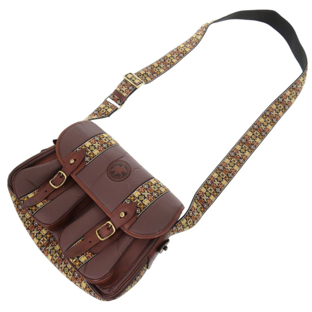 美品 ハンティングワールド ソルジャーコラボ バチュークロス/ナイロン ブラウン ショルダーバッグ 茶 0988【中古】HUNTING WORLD