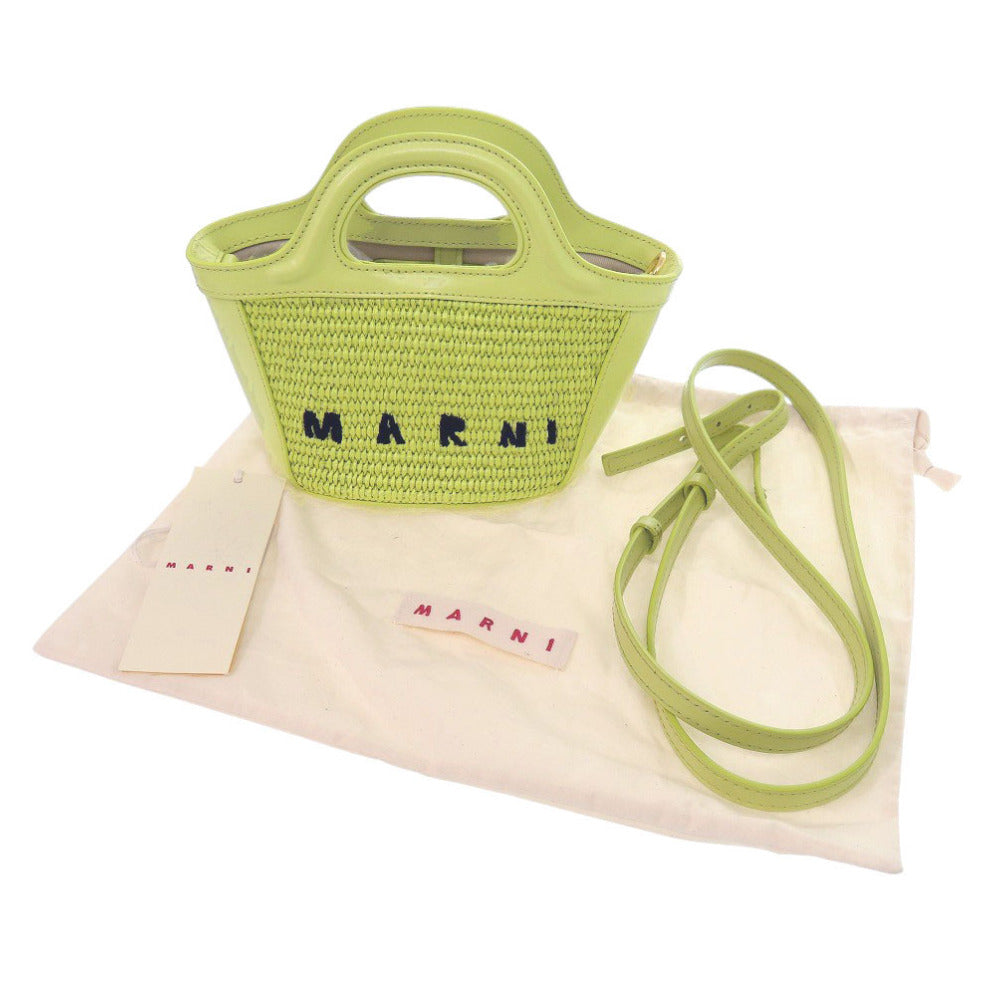 新品同様 マルニ TROPICALIA Micro レザー/コットン ライトグリーン 2wayハンドバッグ 1038【中古】MARNI