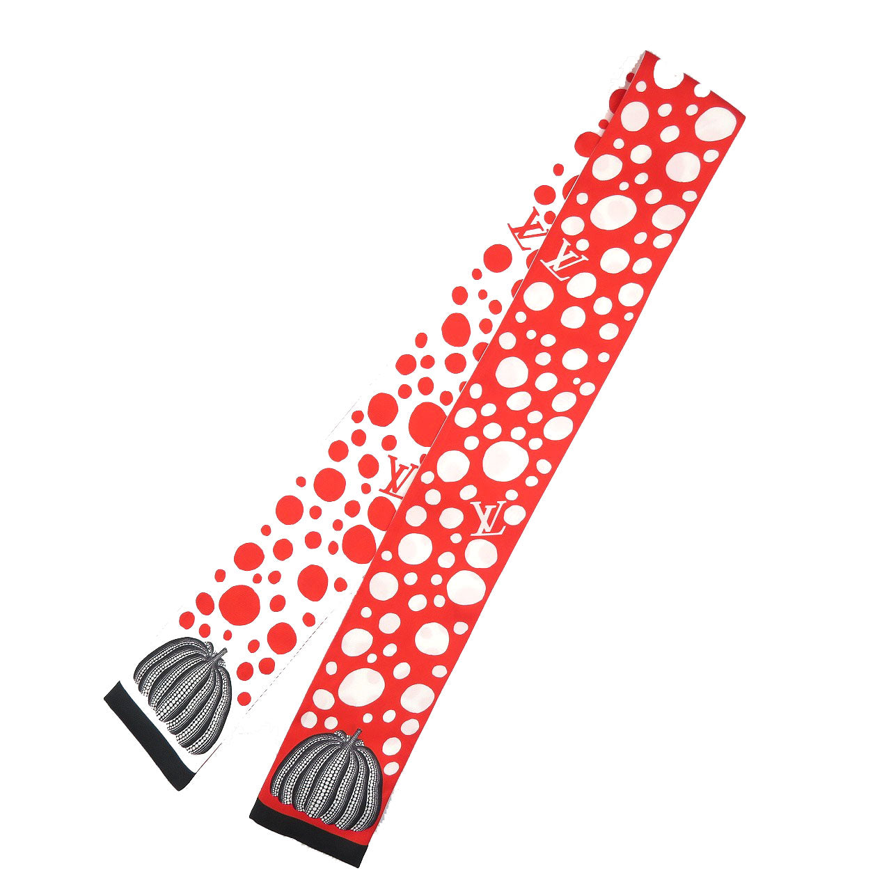 美品 ルイヴィトン LV×YK バンドー・インフィニティドット 草間彌生 シルク レッド ホワイト ブラック スカーフ 1074【中古】LOUIS VUITTON