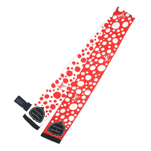 美品 ルイヴィトン LV×YK バンドー・インフィニティドット 草間彌生 シルク レッド ホワイト ブラック スカーフ 1074【中古】LOUIS VUITTON