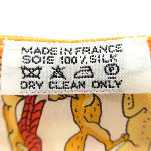 美品 エルメス ツイリー アルファベット3　森の動物 スカーフ シルク オレンジ/クリーム/レッド 1119【中古】HERMES