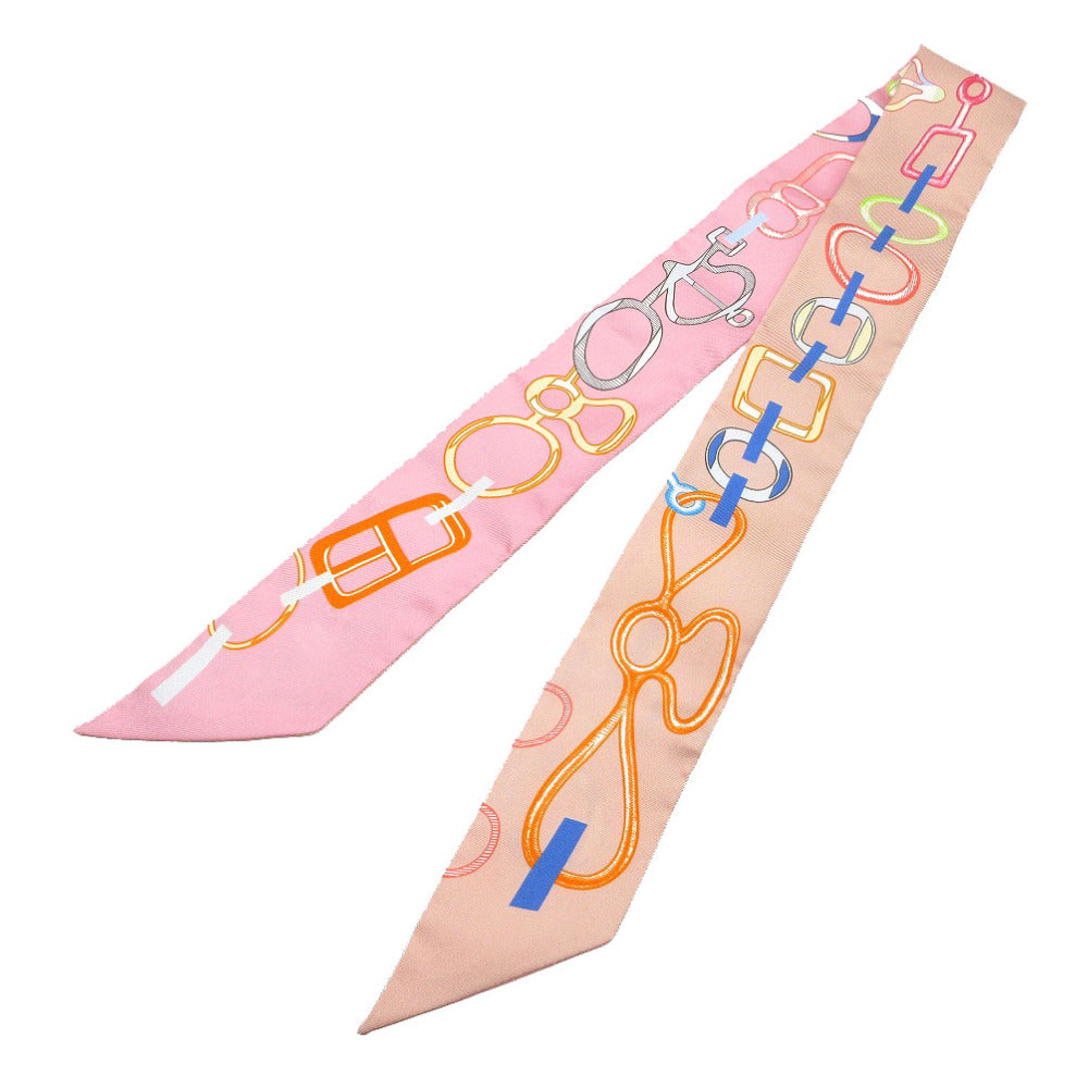 新品同様 エルメス ツイリー ド レ ブックル 馬具 スカーフ シルク ローズプードル/ブルー 1120【中古】HERMES