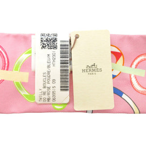 新品同様 エルメス ツイリー ド レ ブックル 馬具 スカーフ シルク ローズプードル/ブルー 1120【中古】HERMES