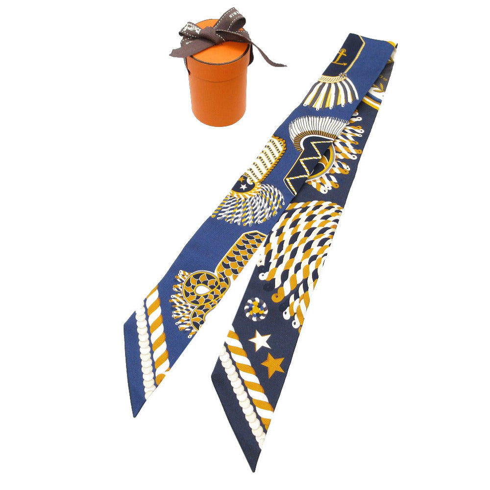 新品同様 エルメス ツイリー Epaulettes de Gala 式典肩章 スカーフ シルク マリン/ゴールド/ブラン 1121【中古】HERMES