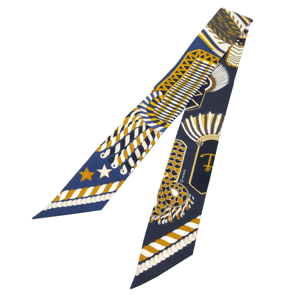 新品同様 エルメス ツイリー Epaulettes de Gala 式典肩章 スカーフ シルク マリン/ゴールド/ブラン 1121【中古】HERMES