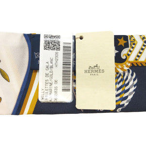 新品同様 エルメス ツイリー Epaulettes de Gala 式典肩章 スカーフ シルク マリン/ゴールド/ブラン 1121【中古】HERMES