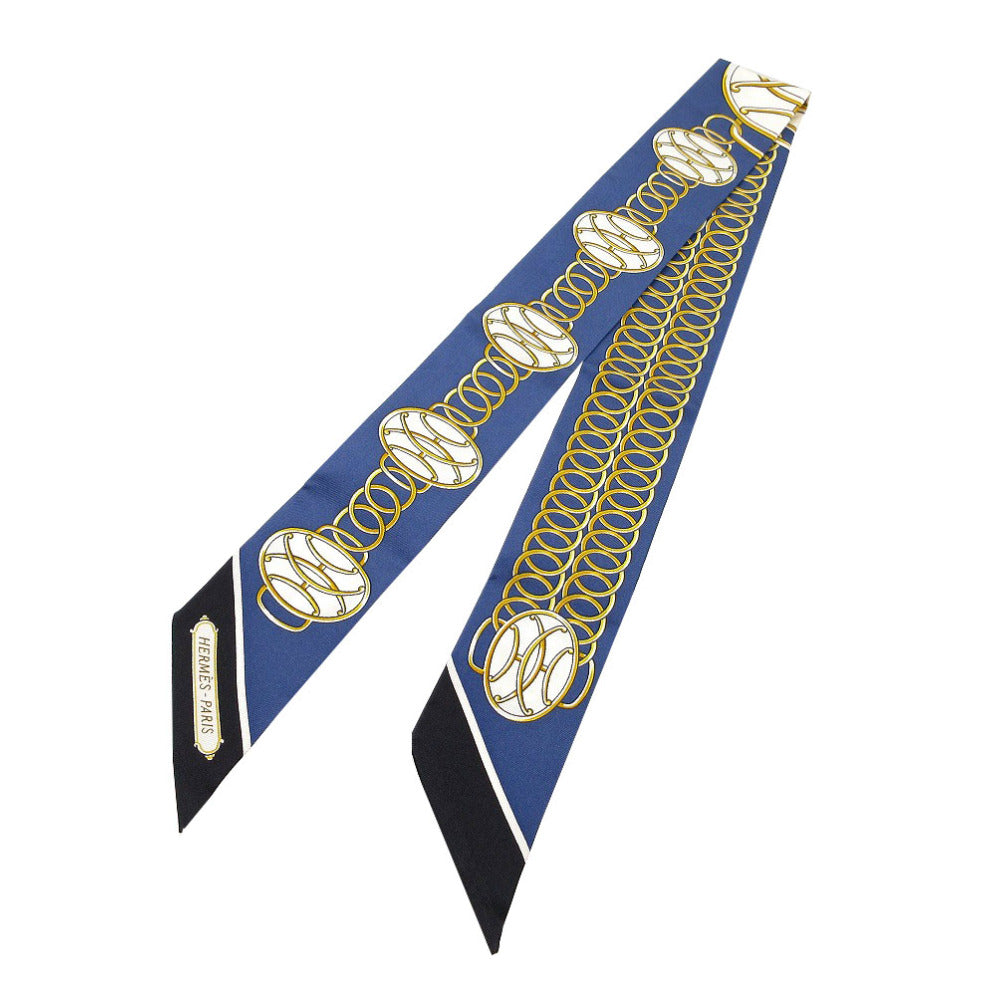 美品 エルメス ツイリー リフト プロフィール スカーフ シルク マリーヌ/ノワール/ゴールド 1122【中古】HERMES