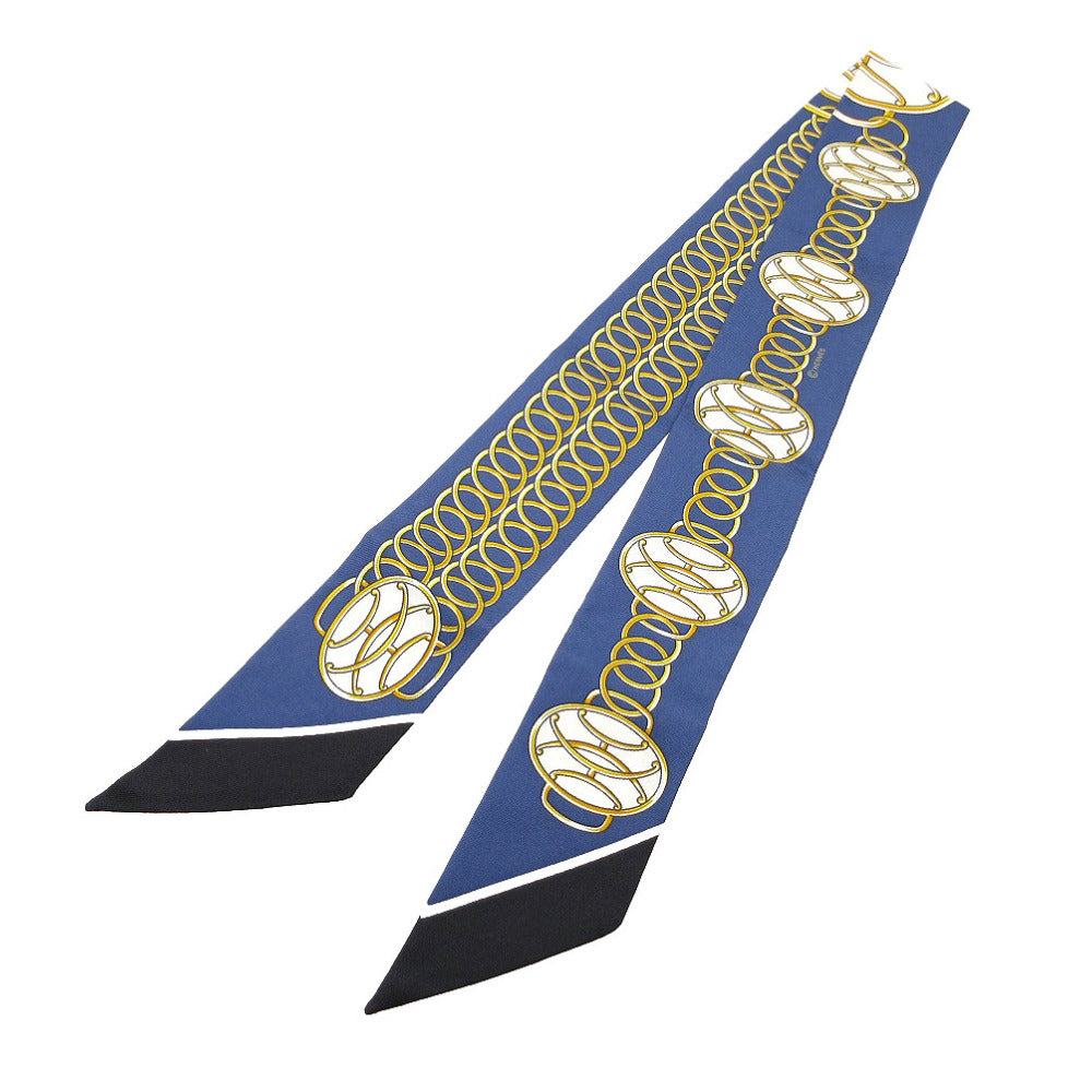 美品 エルメス ツイリー リフト プロフィール スカーフ シルク マリーヌ/ノワール/ゴールド 1122【中古】HERMES