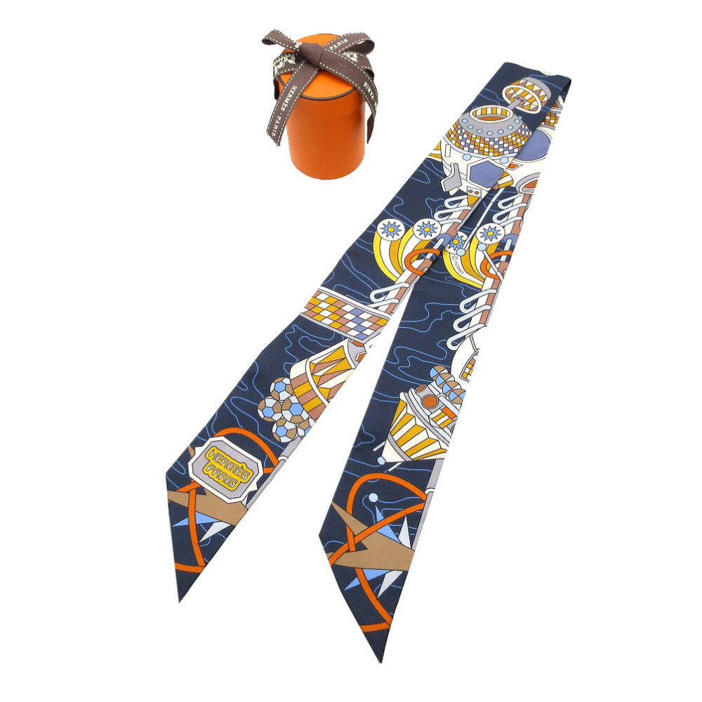 新品同様 エルメス ツイリー オデッセイ スカーフ シルク マリン/ゴールド/シエル 1123【中古】HERMES