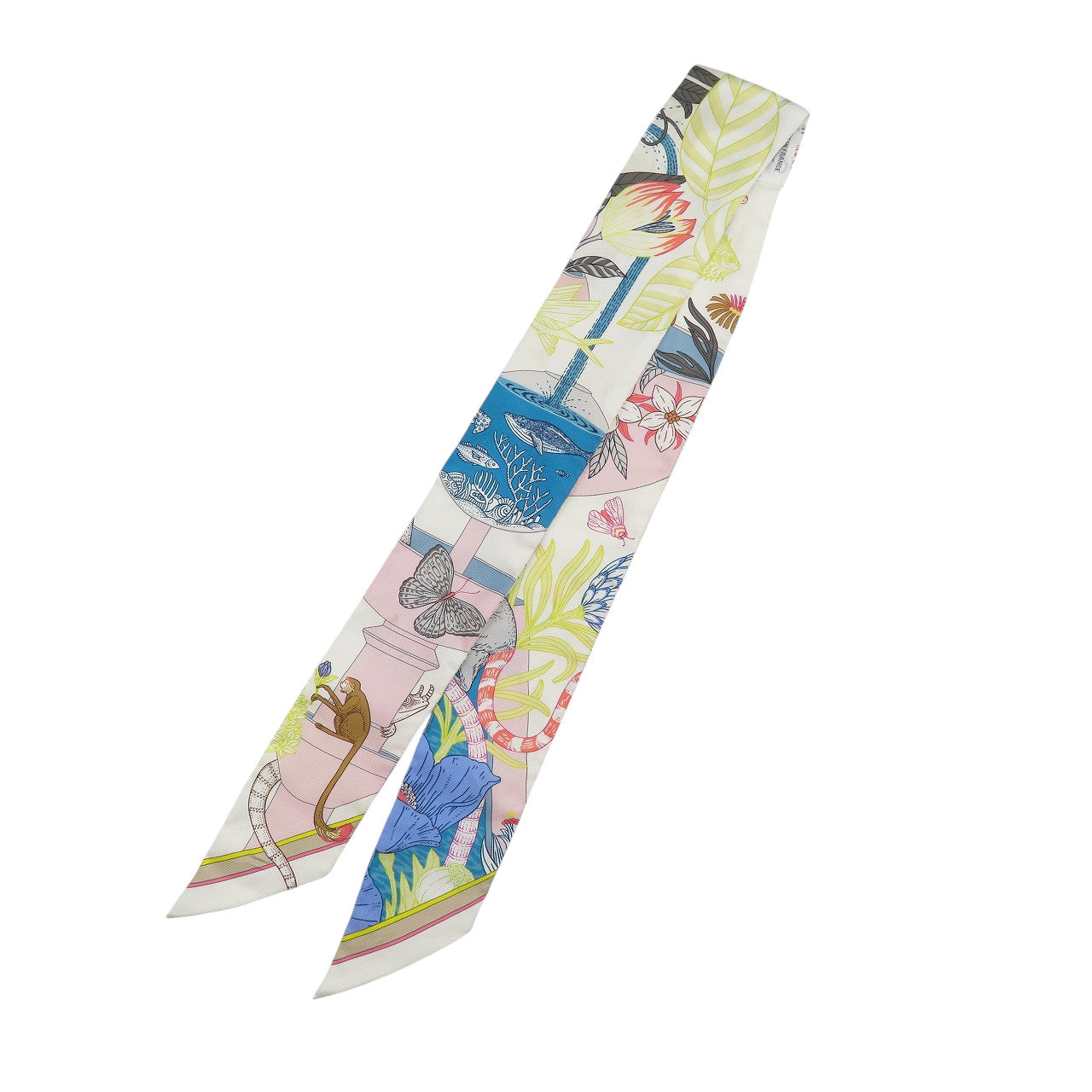 新品同様 エルメス ツイリー PRECIOUS PARADISE シルク ローズペール ブラン スカーフ 0510【中古】HERMES