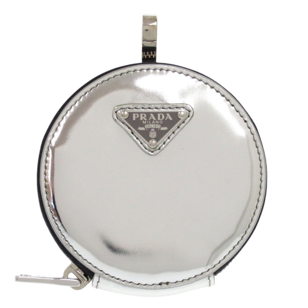 新品同様 プラダ トライアングルロゴ 1TL431 ブラッシュドレザー シルバー コインケース 1135【中古】PRADA