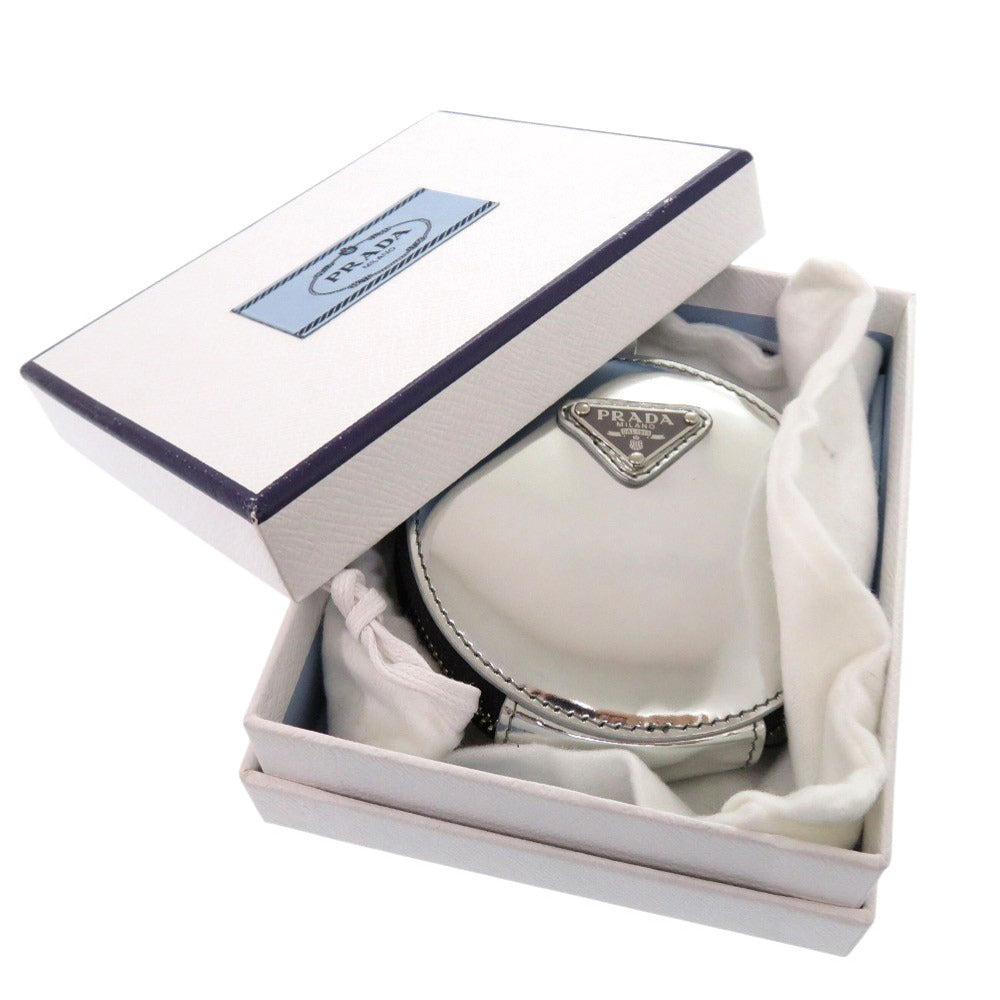 新品同様 プラダ トライアングルロゴ 1TL431 ブラッシュドレザー シルバー コインケース 1135【中古】PRADA