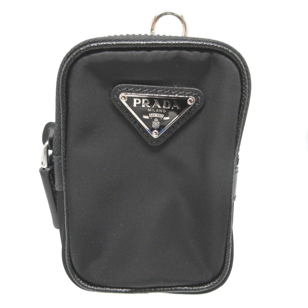 新品同様 プラダ 三角プレート テスート ブラック 黒 バッグチャーム ミニ ポーチ 1171【中古】PRADA
