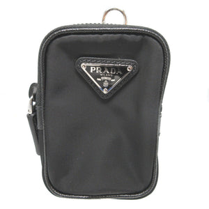 新品同様 プラダ 三角プレート テスート ブラック 黒 バッグチャーム ミニ ポーチ 1171【中古】PRADA