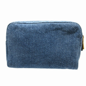 美品 プラダ 1NA021 三角プレート デニム ブルー 青 ポーチ 1173【中古】PRADA