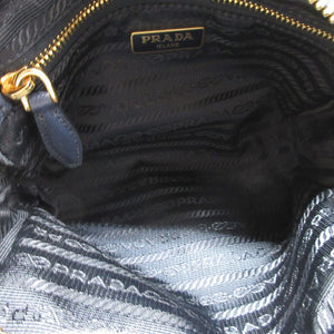美品 プラダ 1NA021 三角プレート デニム ブルー 青 ポーチ 1173【中古】PRADA