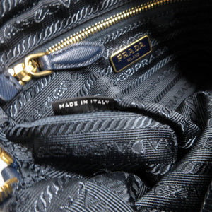 美品 プラダ 1NA021 三角プレート デニム ブルー 青 ポーチ 1173【中古】PRADA