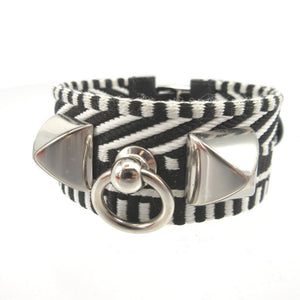 新品同様 エルメス コリエドシアン カヴァル T2 レザー キャンバス C刻印(2018年製) ブラック 黒 ホワイト 白 ブレスレット 1177【中古】HERMES