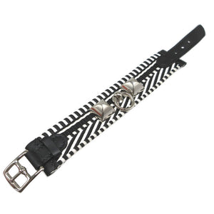 新品同様 エルメス コリエドシアン カヴァル T2 レザー キャンバス C刻印(2018年製) ブラック 黒 ホワイト 白 ブレスレット 1177【中古】HERMES