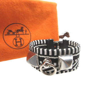 新品同様 エルメス コリエドシアン カヴァル T2 レザー キャンバス C刻印(2018年製) ブラック 黒 ホワイト 白 ブレスレット 1177【中古】HERMES