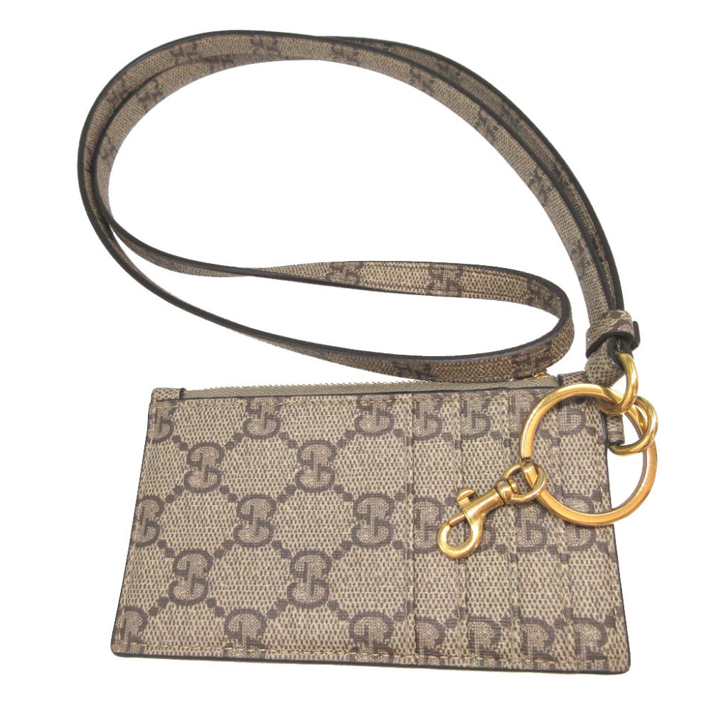 美品 バレンシアガ グッチ 681706 ザハッカー プロジェクト ストラップ GGスプリーム ベージュ フラグメントケース カードケース 1184【中古】BALENCIAGA GUCCI