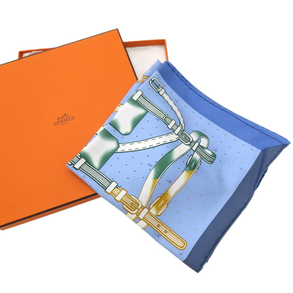 未使用品 エルメス カレ90 Harnais de Timon アルネ ド ティモン ツイルスカーフ シルク BLEU CIEL BLANC BE 1199【中古】HERMES