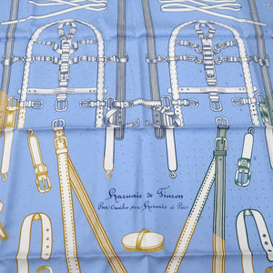 未使用品 エルメス カレ90 Harnais de Timon アルネ ド ティモン ツイルスカーフ シルク BLEU CIEL BLANC BE 1199【中古】HERMES