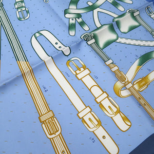 未使用品 エルメス カレ90 Harnais de Timon アルネ ド ティモン ツイルスカーフ シルク BLEU CIEL BLANC BE 1199【中古】HERMES